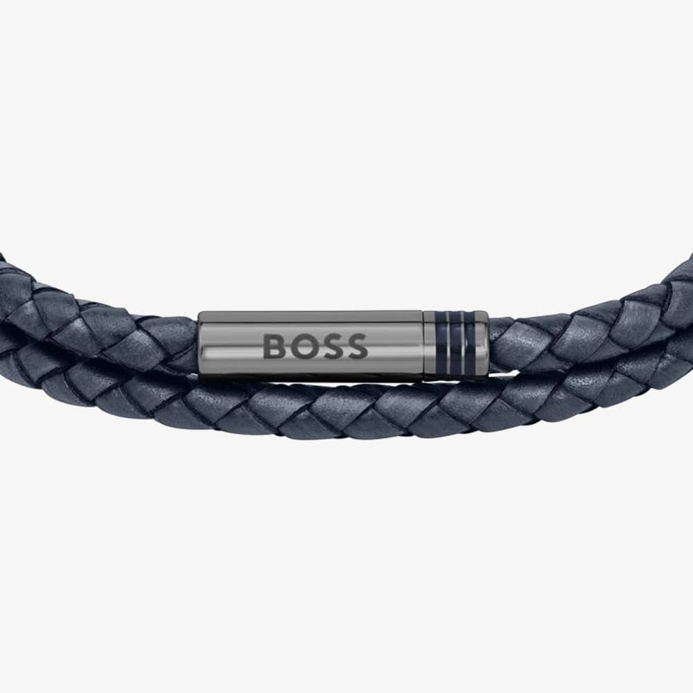 BOSS Ares Blue Braided Double Leather Bracelet 1580494M