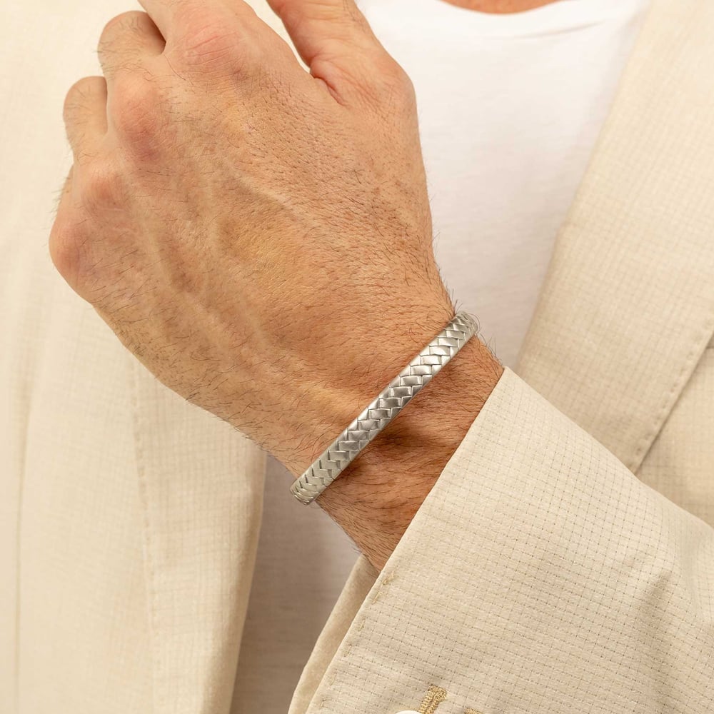 BOSS Mens Tailored Silver Braided Bangle 1580671
