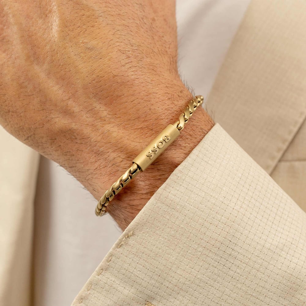 BOSS Mens Doran Gold Logo Clasp Bracelet 1580696