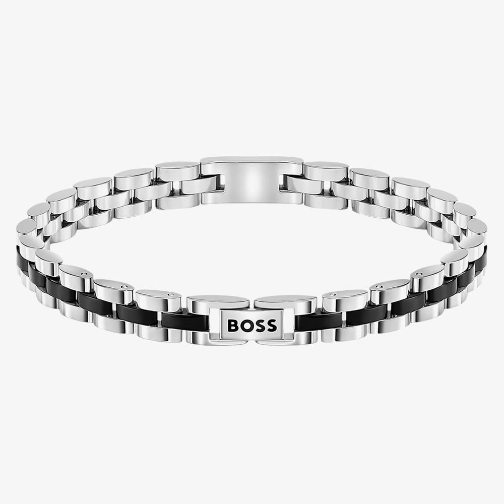 BOSS Archer Two Tone Black Enamel & Stainless Steel Link Bracelet 1580890