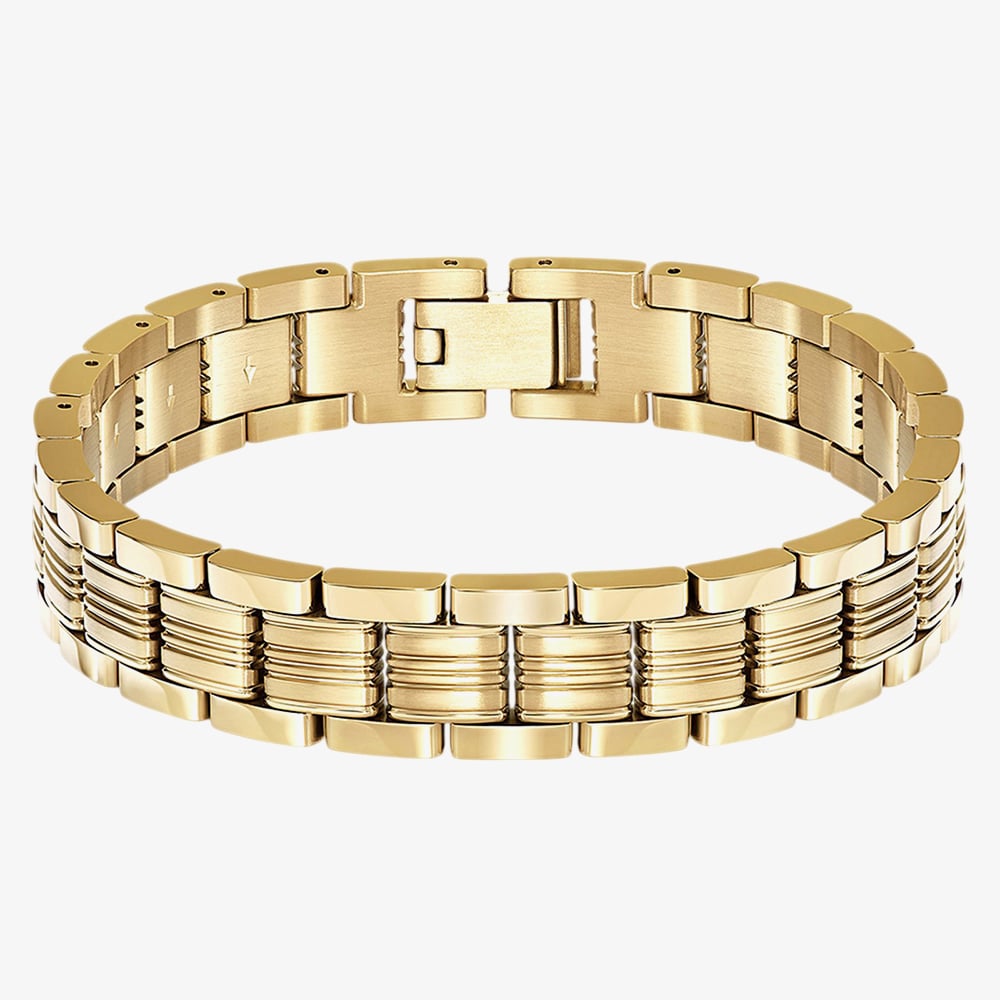 BOSS Emblem Yellow Gold Tone Plated Stainless Steel Multi Link Bracelet 1580887