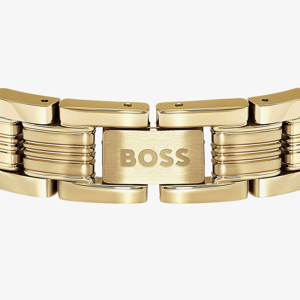 BOSS Emblem Yellow Gold Tone Plated Stainless Steel Multi Link Bracelet 1580887