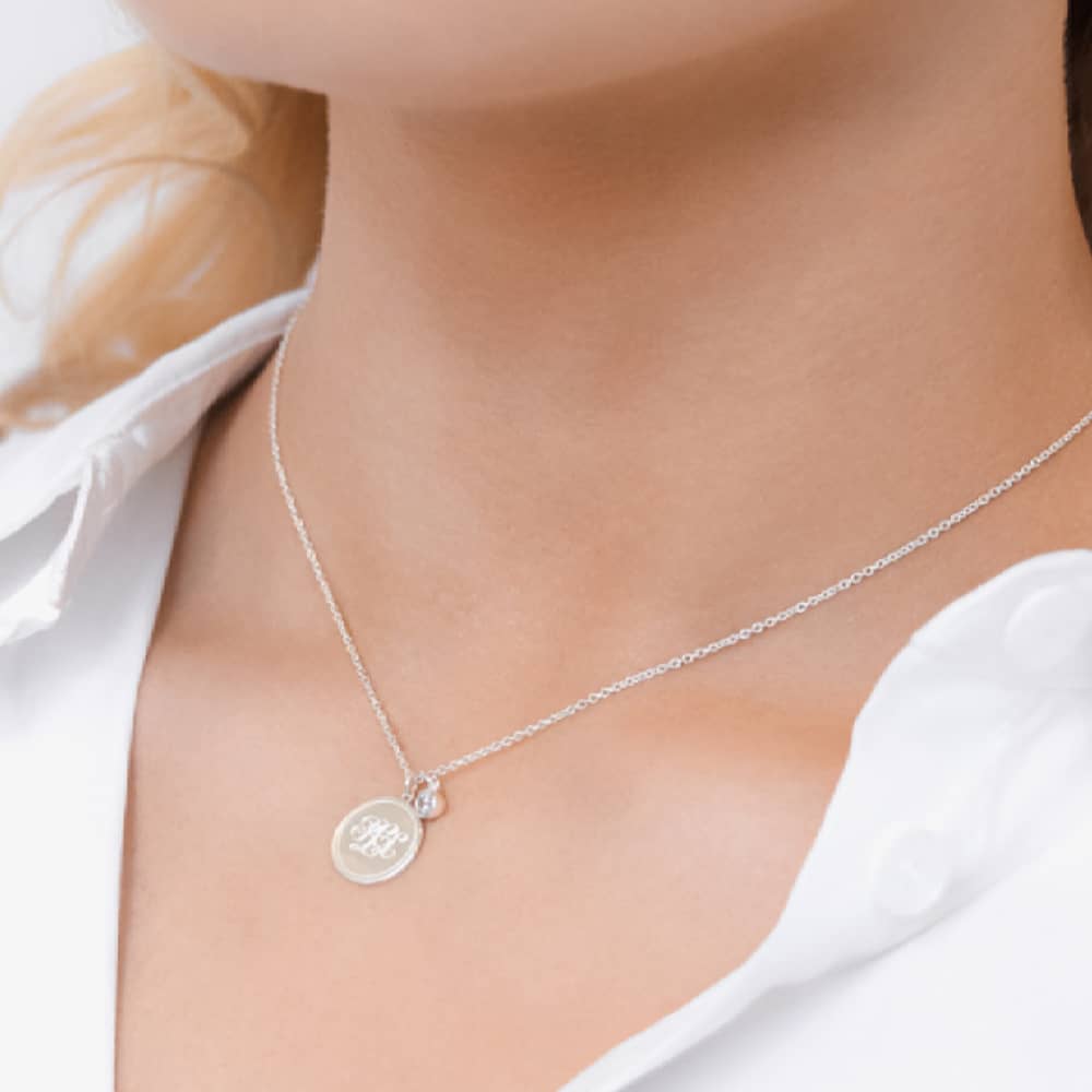 Lauren Ralph Lauren Silver 15 Inch Script Coin Pendant Necklace 14N00361