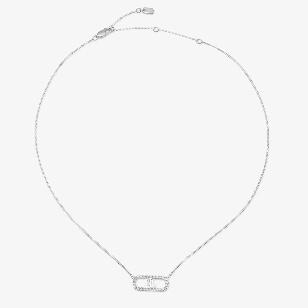 Lauren Ralph Lauren Silver Pave Crystal Logo Necklace 14N00360