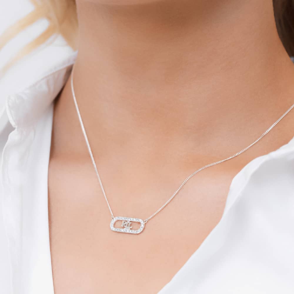Lauren Ralph Lauren Silver Pave Crystal Logo Necklace 14N00360