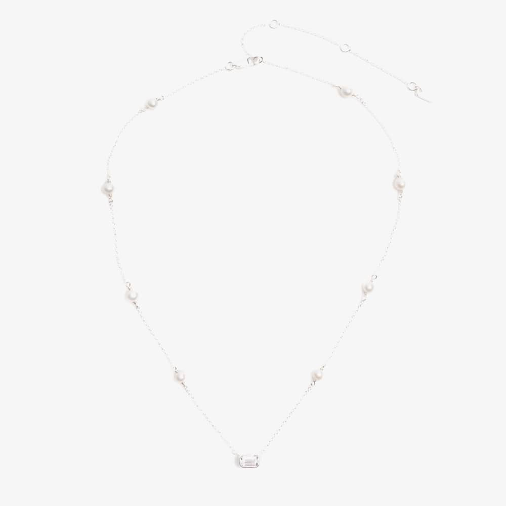Lauren Ralph Lauren Silver 15 Inch Cubic Zirconia & Pearl Necklace 14N00443