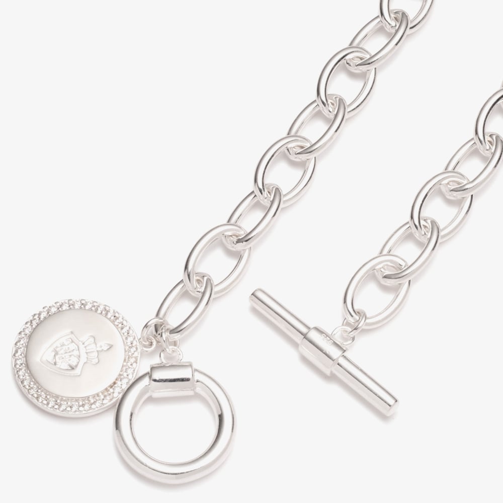 Lauren Ralph Lauren Silver Logo Shield Charm T-Bar Bracelet 14B00203