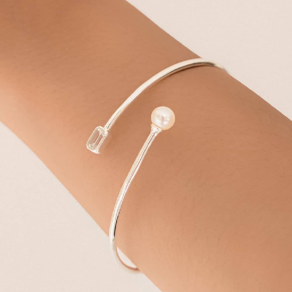 Lauren Ralph Lauren Silver Pearl & Cubic Zirconia Open Twist Bangle 14B00365