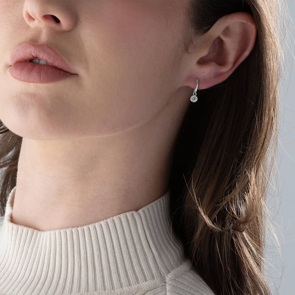 Lauren Ralph Lauren Silver Cubic Zirconia Dropper Hoop Earrings 60542942-G03