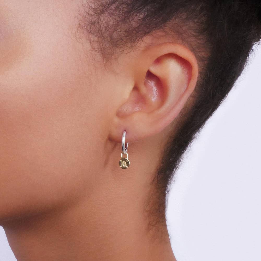 Lauren Ralph Lauren Two Tone Padlock Hoop Dropper Earrings 60556784-EZ6