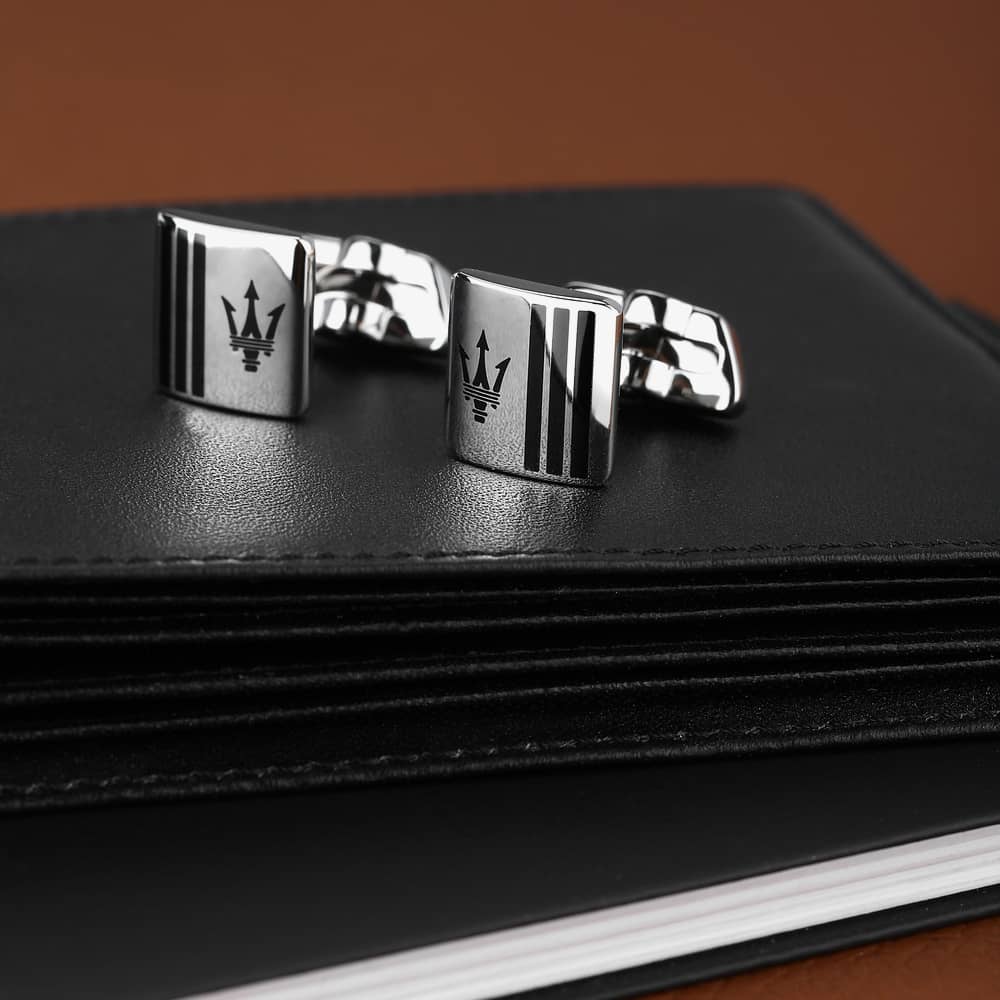 Maserati Silver Square Black Enamel Cufflinks JM422AVD10