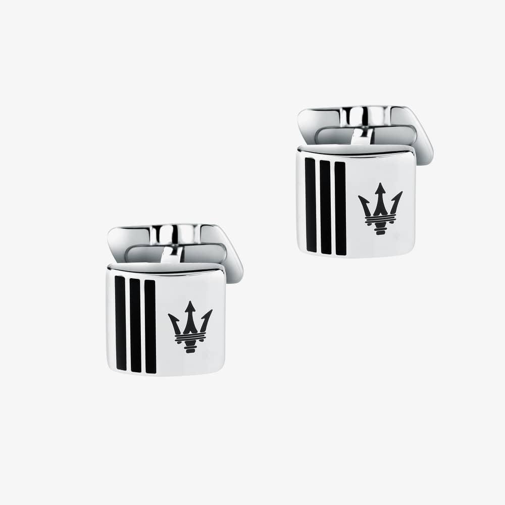 Maserati Silver Square Black Enamel Cufflinks JM422AVD10