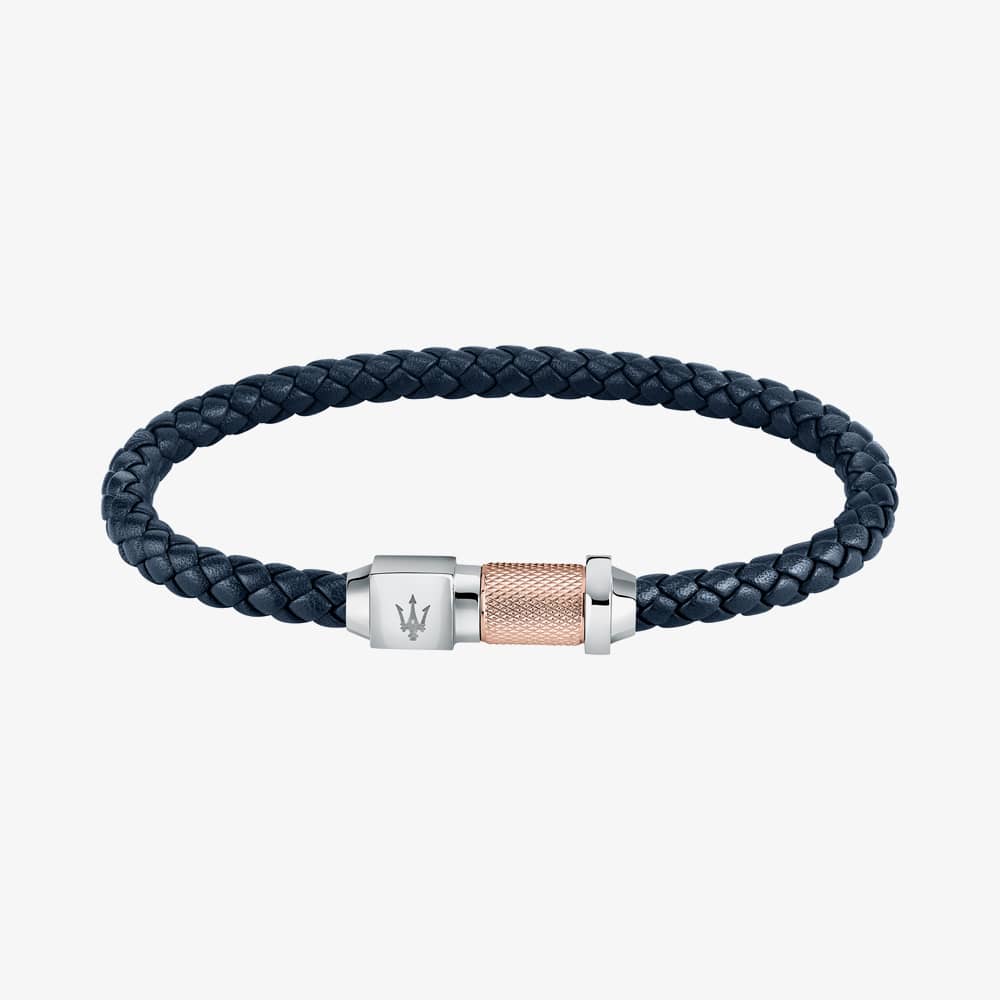 Product photograph of Maserati Blue Braided Leather Rope Bracelet Jm223ave16 from The Jewel Hut