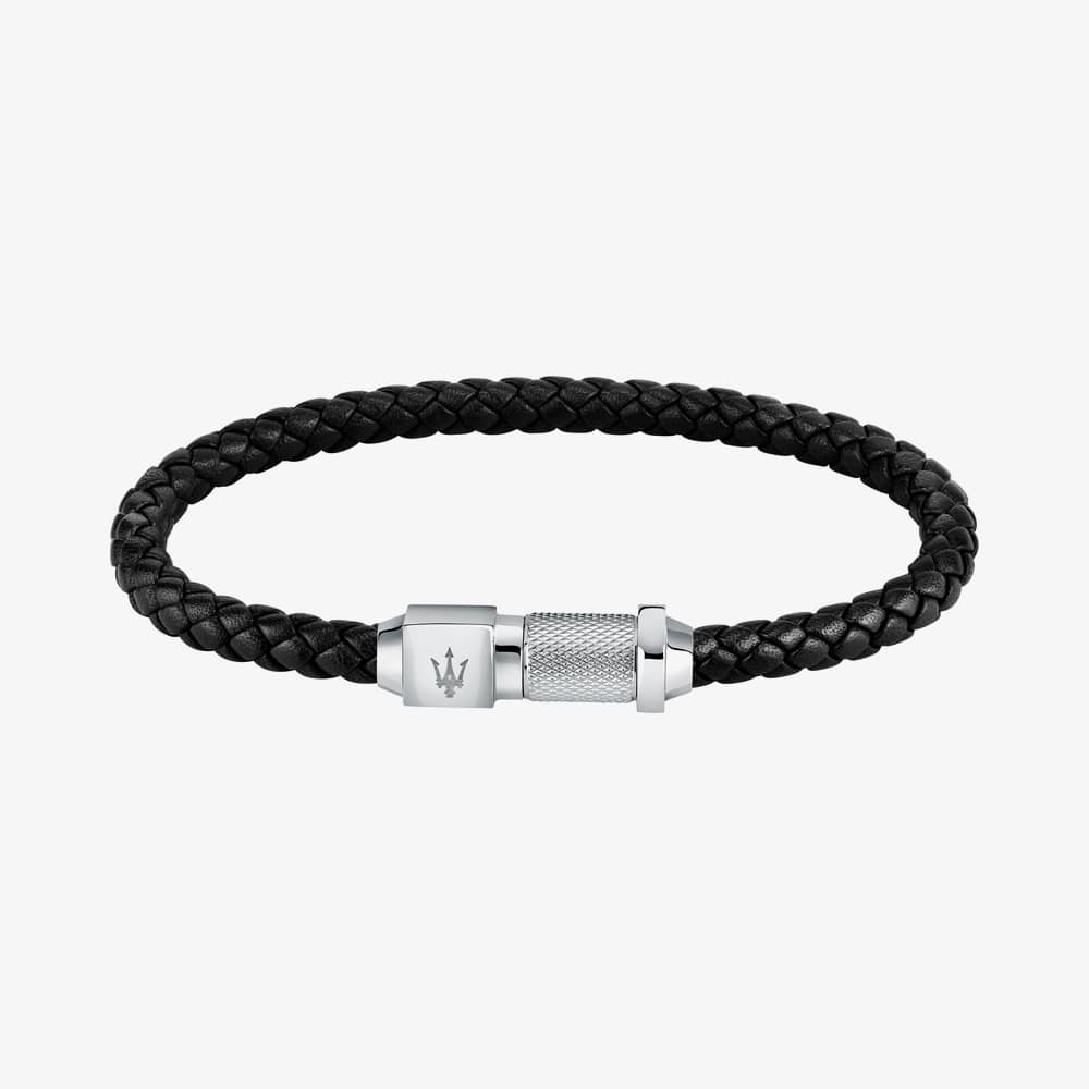 Product photograph of Maserati Black Braided Leather Rope Bracelet Jm223ave17 from The Jewel Hut