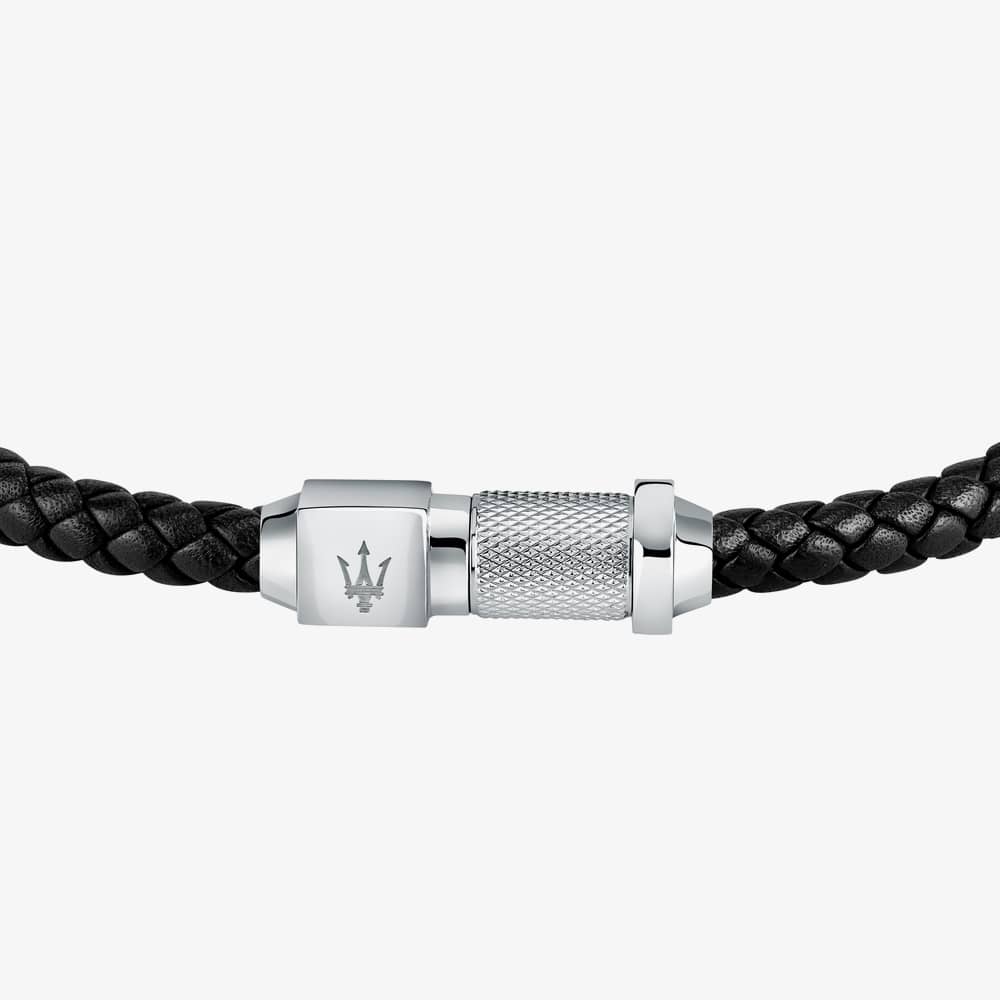 Maserati Black Braided Leather Rope Bracelet JM223AVE17