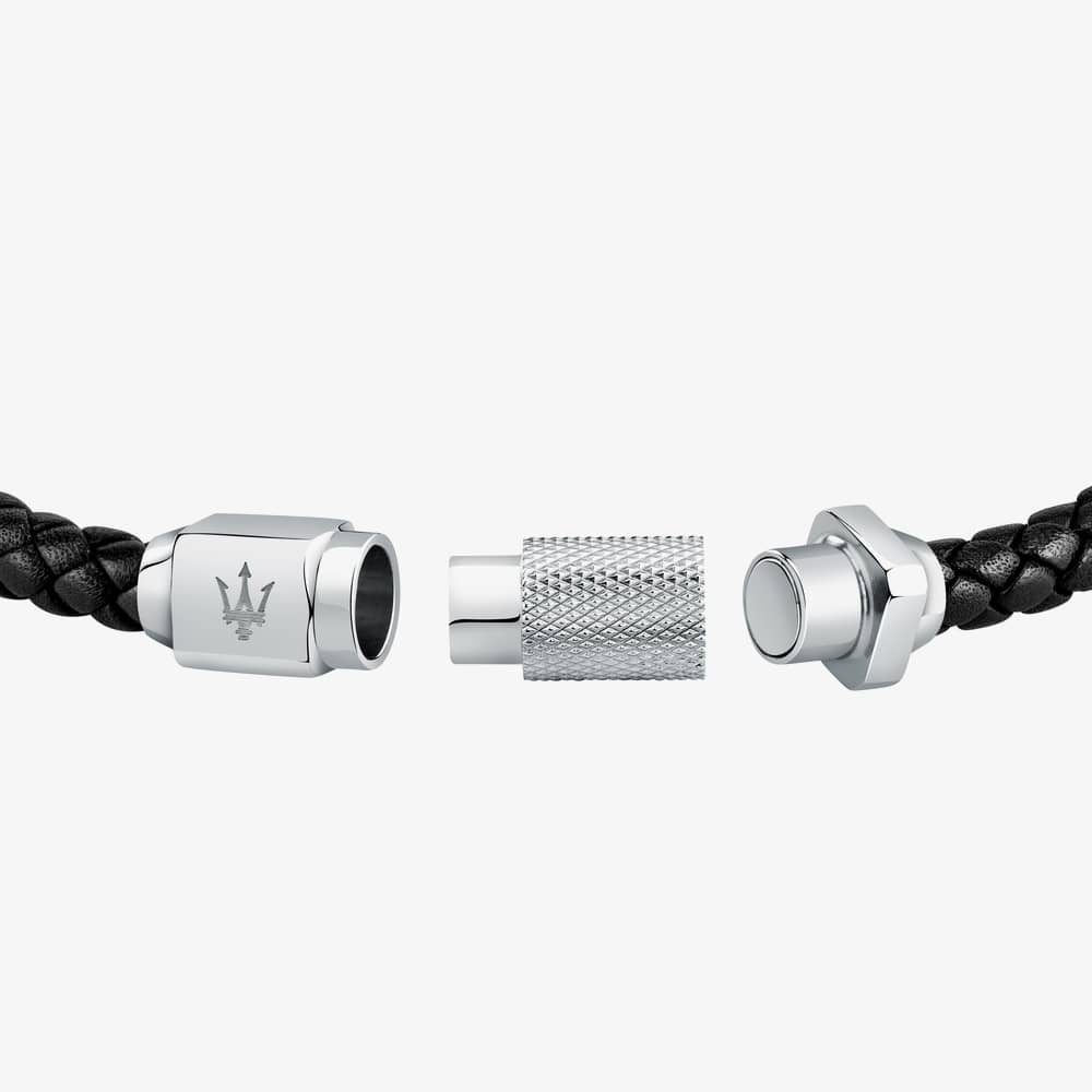 Maserati Black Braided Leather Rope Bracelet JM223AVE17