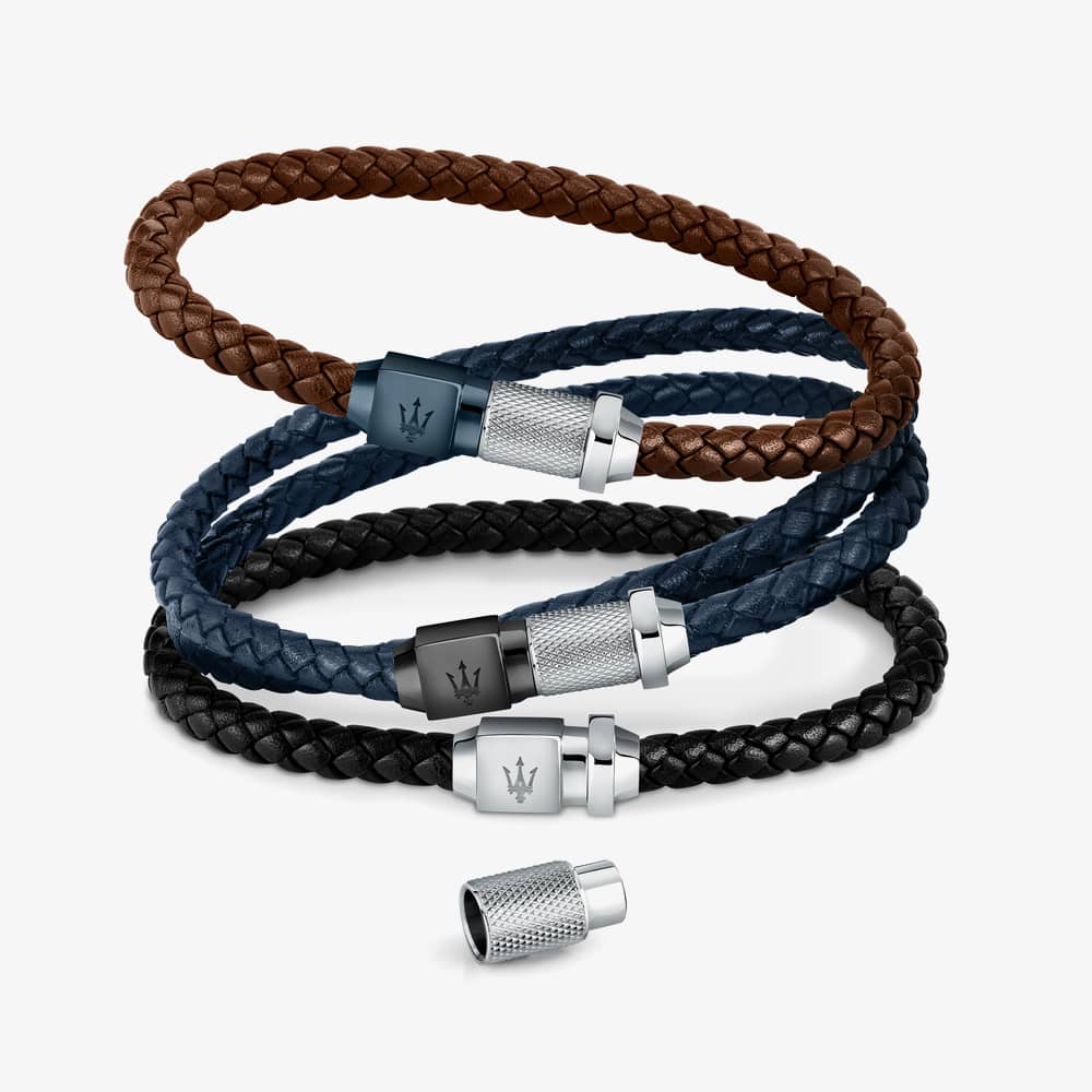 Maserati Black Braided Leather Rope Bracelet JM223AVE17