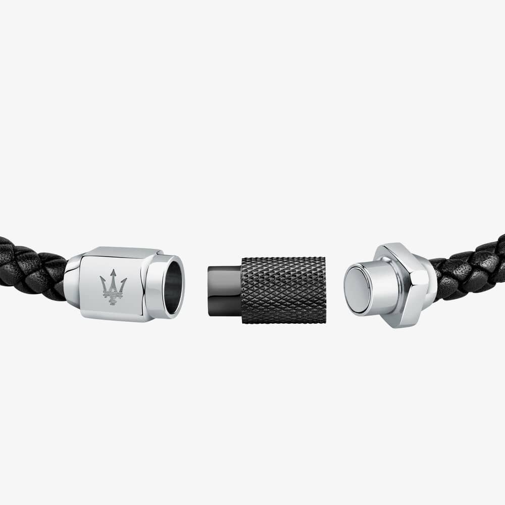 Maserati Black Braided Leather Double Rope Bracelet JM223AVE18