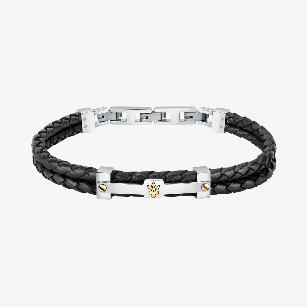 Product photograph of Maserati Stainless Steel And Black Double Braided Rope Bracelet Jm422ave11 from The Jewel Hut