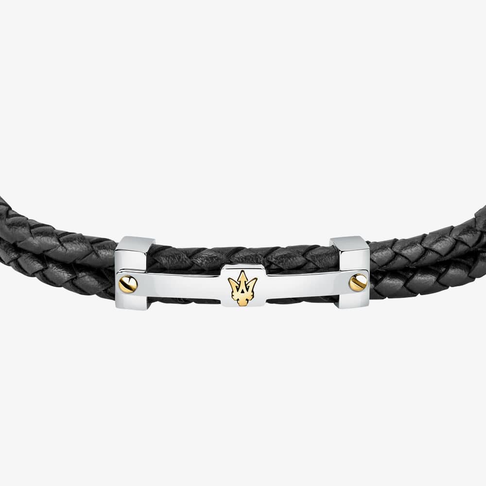 Maserati Stainless Steel and Black Double Braided Rope Bracelet JM422AVE11