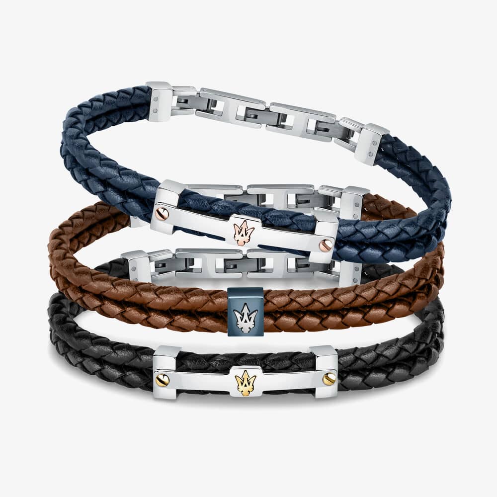 Maserati Stainless Steel and Black Double Braided Rope Bracelet JM422AVE11