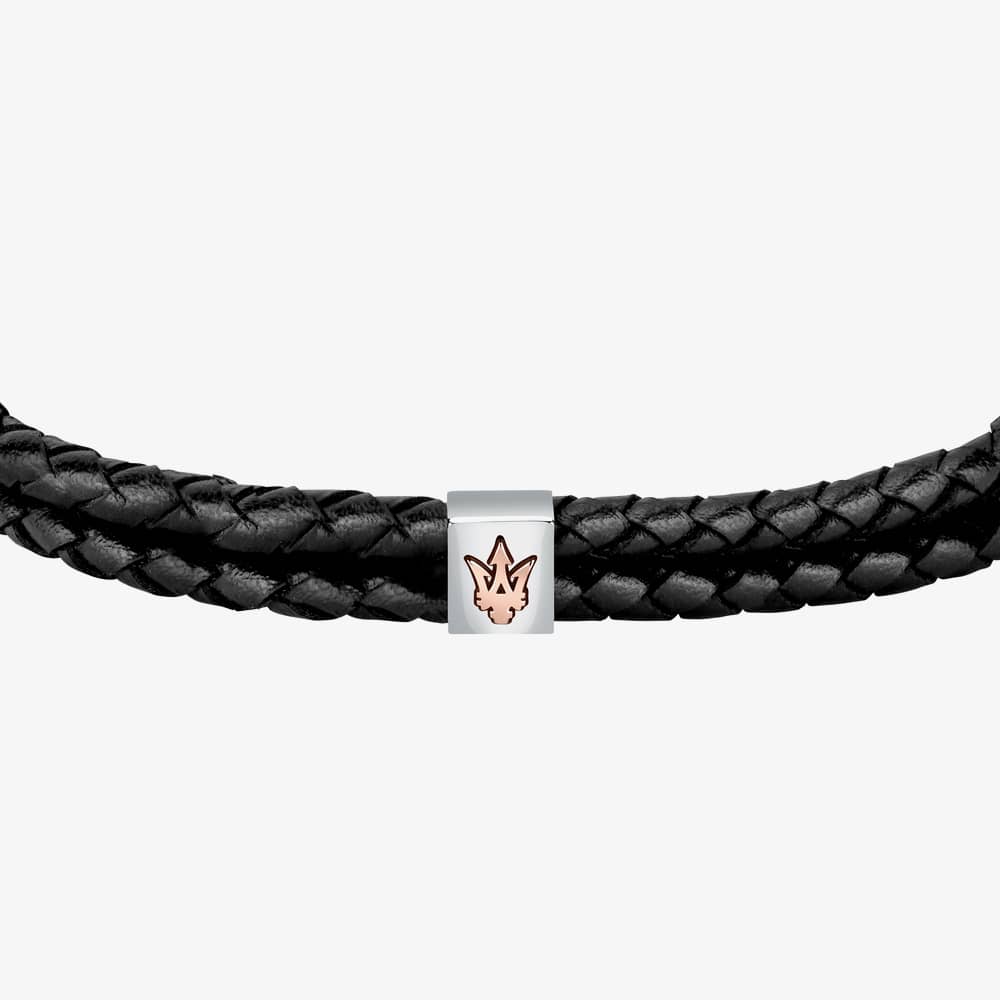 Maserati Black Two Row Braided Leather Rope Bracelet JM422AVE13