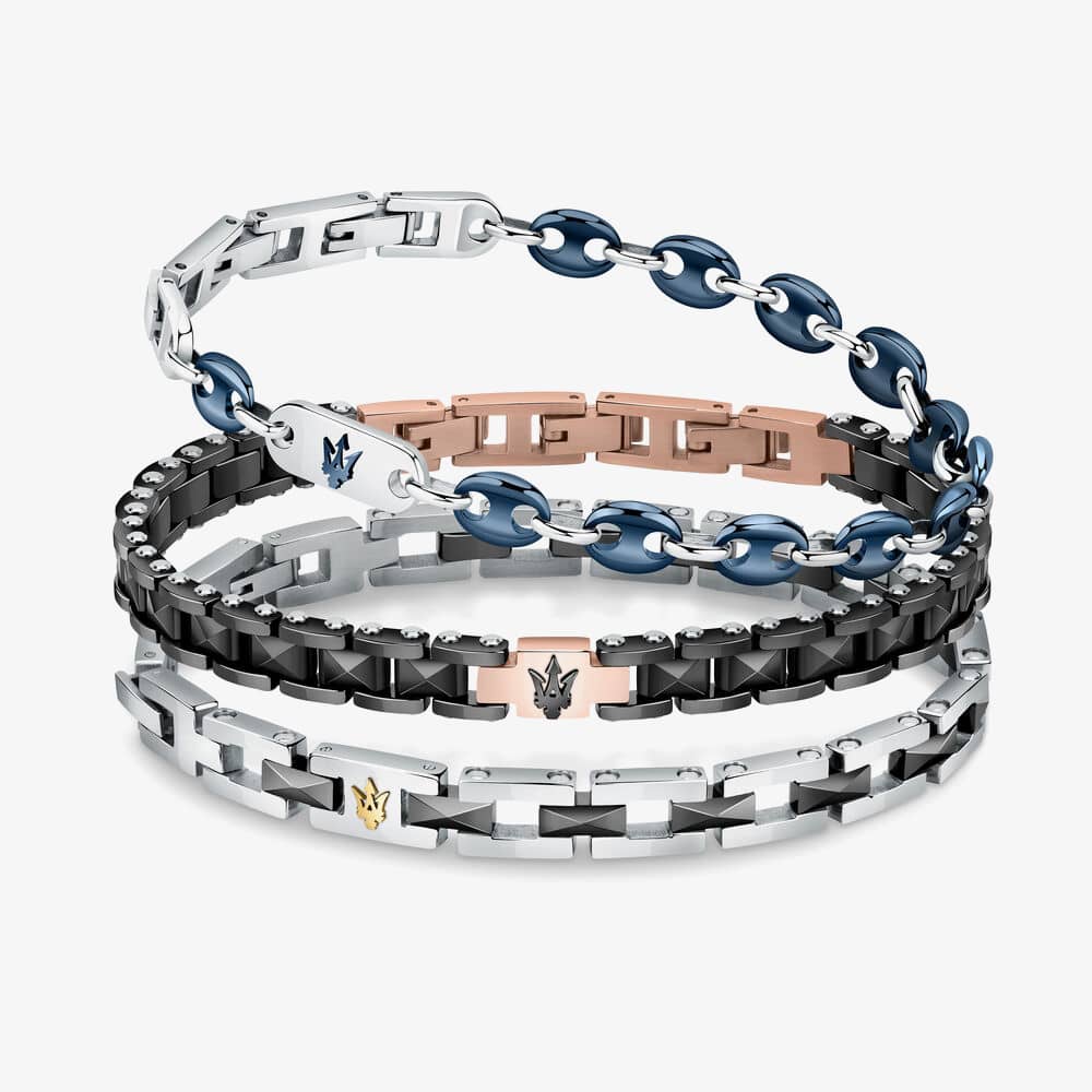 Maserati Silver Three Row Square Link Bracelet JM422ATZ16