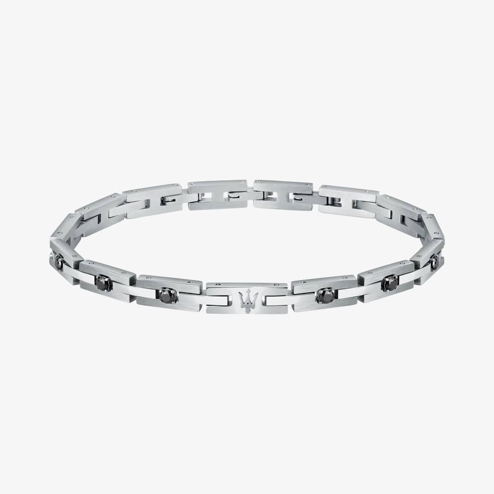 Product photograph of Maserati Silver Rectangle Link Black Crystal Bracelet Jm422atj10 from The Jewel Hut