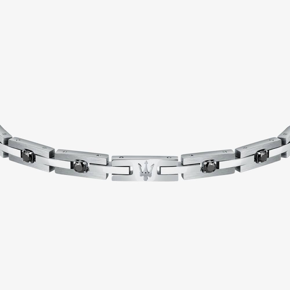 Maserati Silver Rectangle Link Black Crystal Bracelet JM422ATJ10
