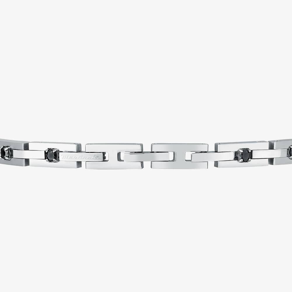 Maserati Silver Rectangle Link Black Crystal Bracelet JM422ATJ10