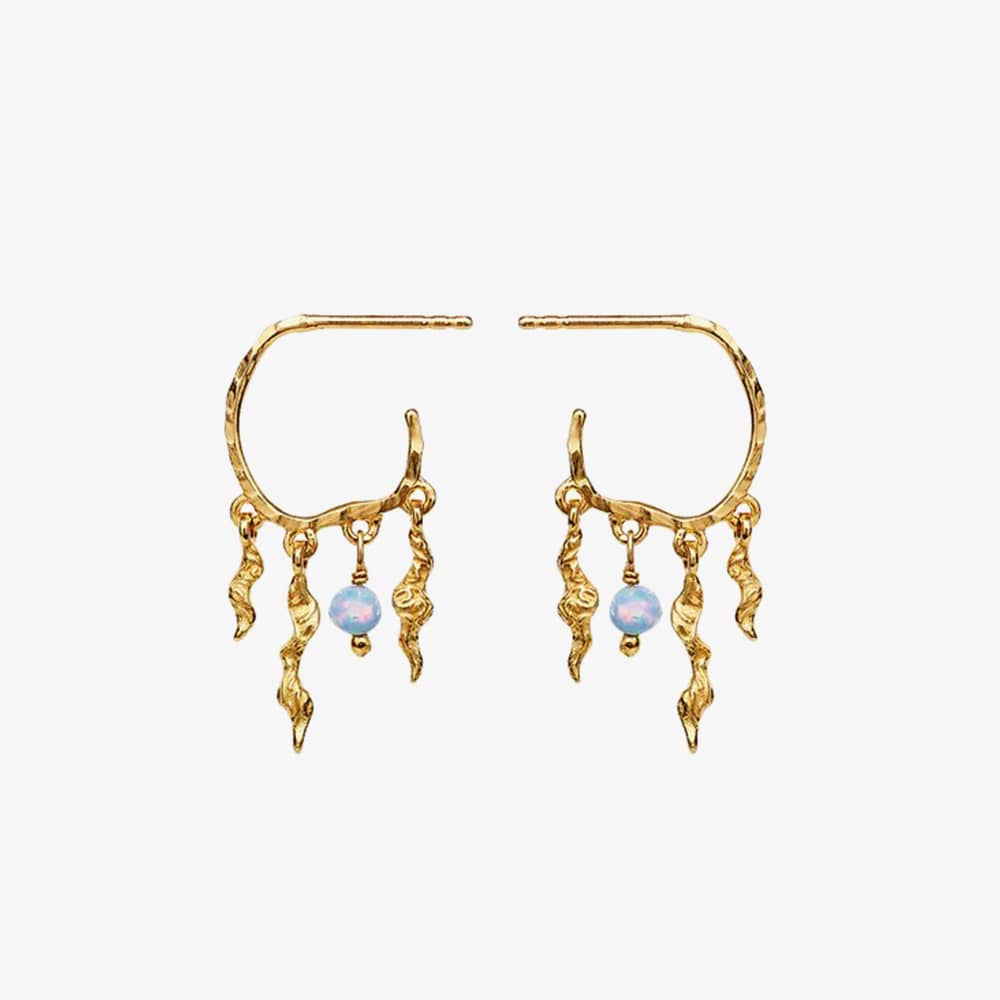 Maanesten Bayou Gold Plated Blue Opal Hoop Dropper Earrings 9664A