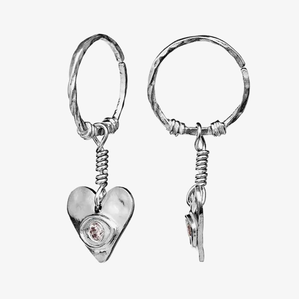 Maanesten Hestia Silver Hoop Heart Dropper Earrings 9848C
