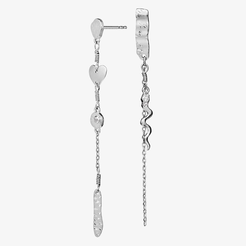 Maanesten Delfine Silver Wave And Heart Dropper Earrings 9847C