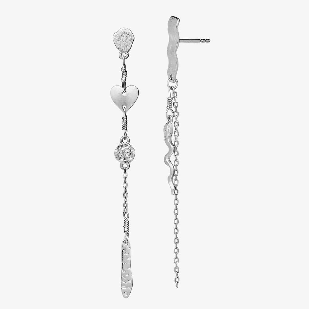 Maanesten Delfine Silver Wave And Heart Dropper Earrings 9847C