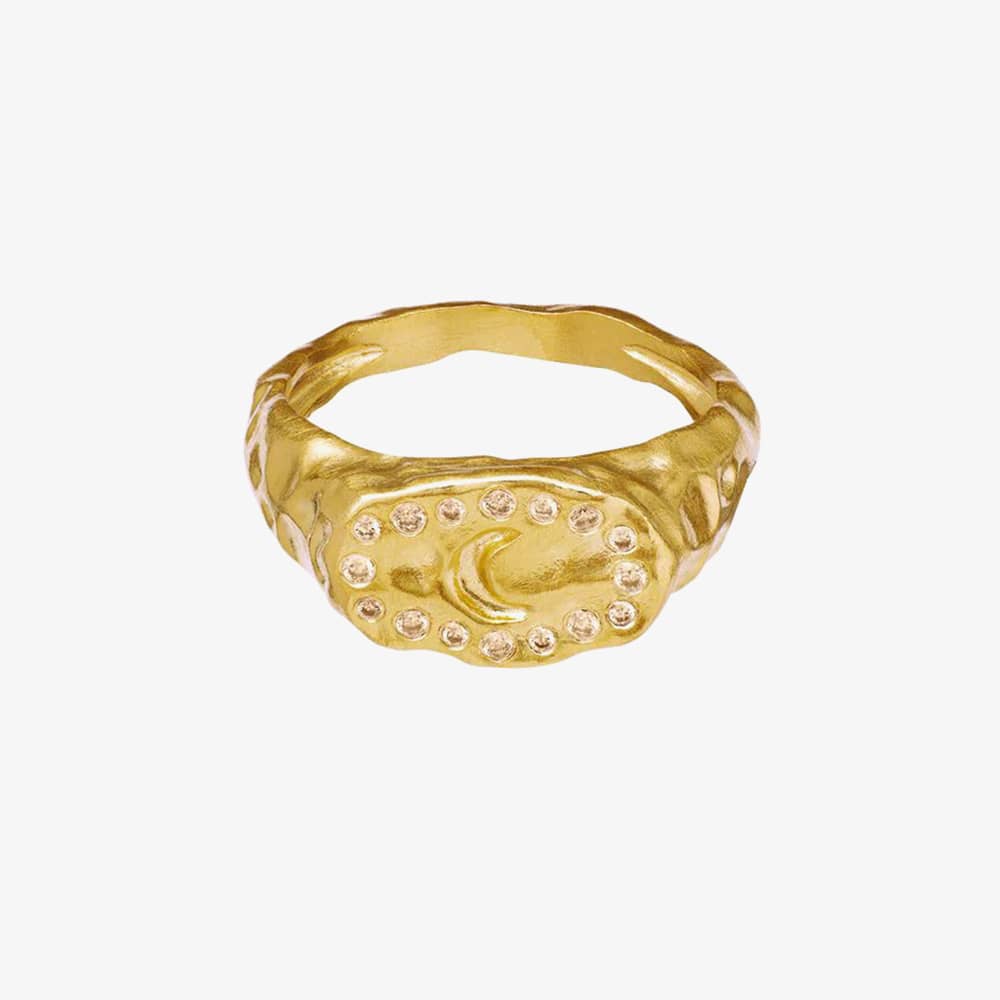 Maanesten Demi Gold Plated Moon Hammered Oval Signet Ring 4808A