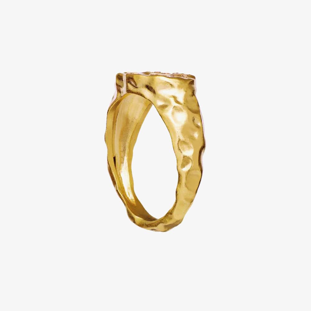 Maanesten Demi Gold Plated Moon Hammered Oval Signet Ring 4808A
