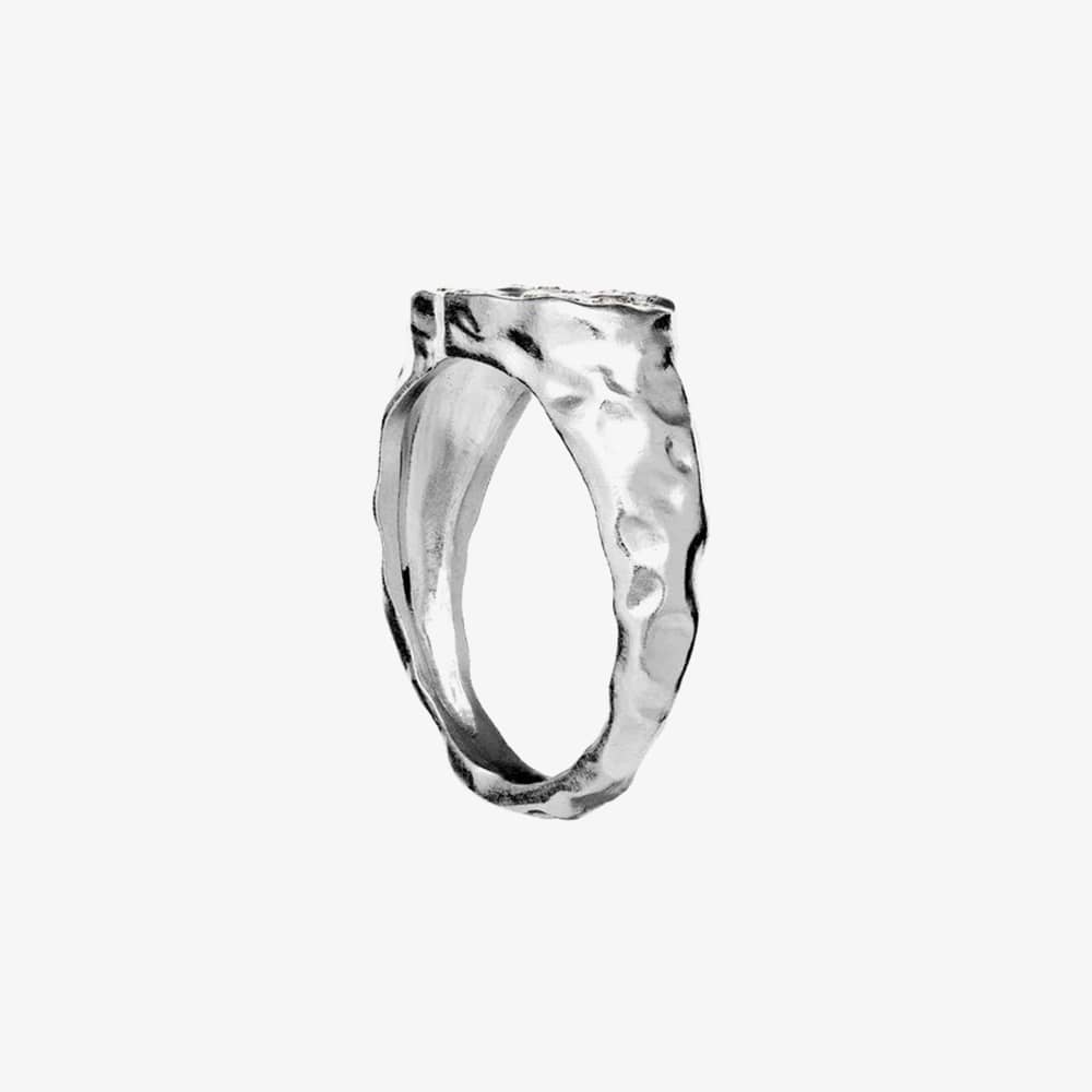 Maanesten Demi Silver Moon Hammered Oval Signet Ring 4808C