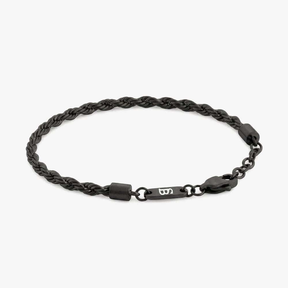 Steel &amp; Barnett Helix Black Stainless Steel Twisted Rope Bracelet B-HEL02