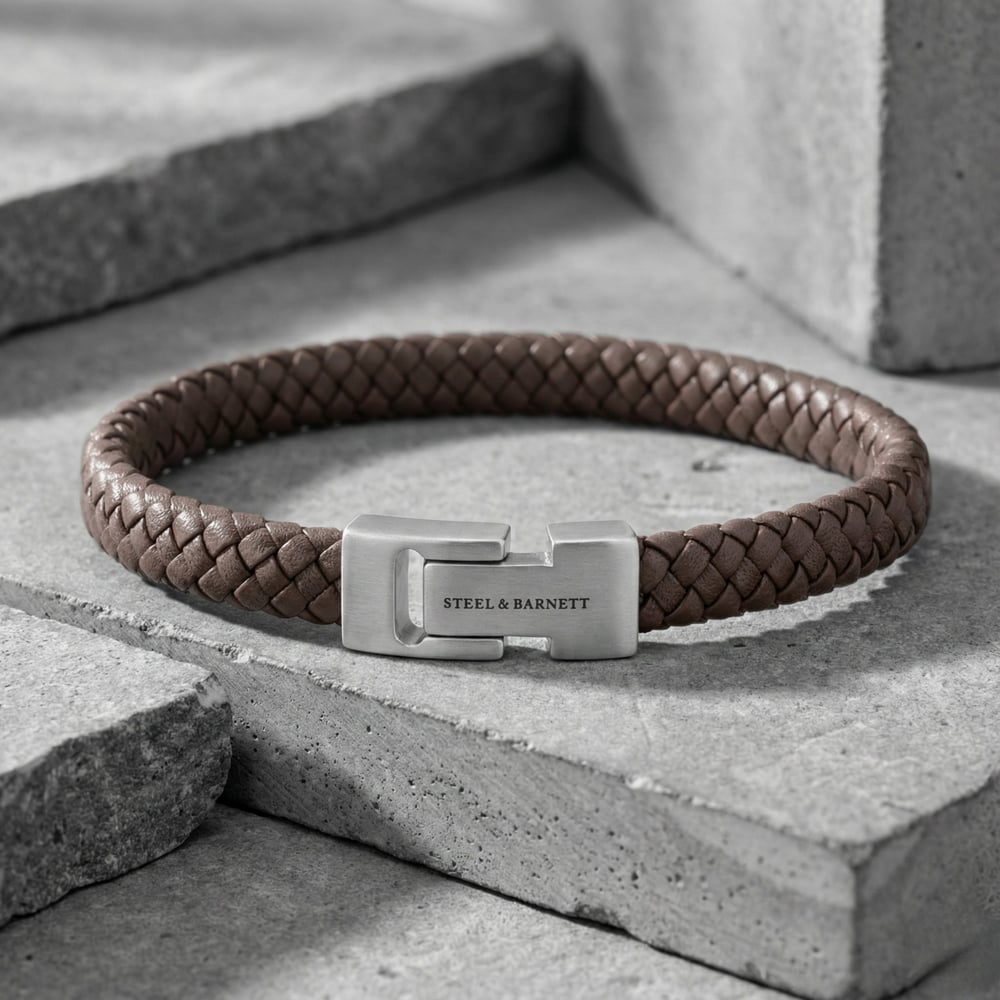 Steel & Barnett Archie Brown Leather Braided Bracelet LBA/002