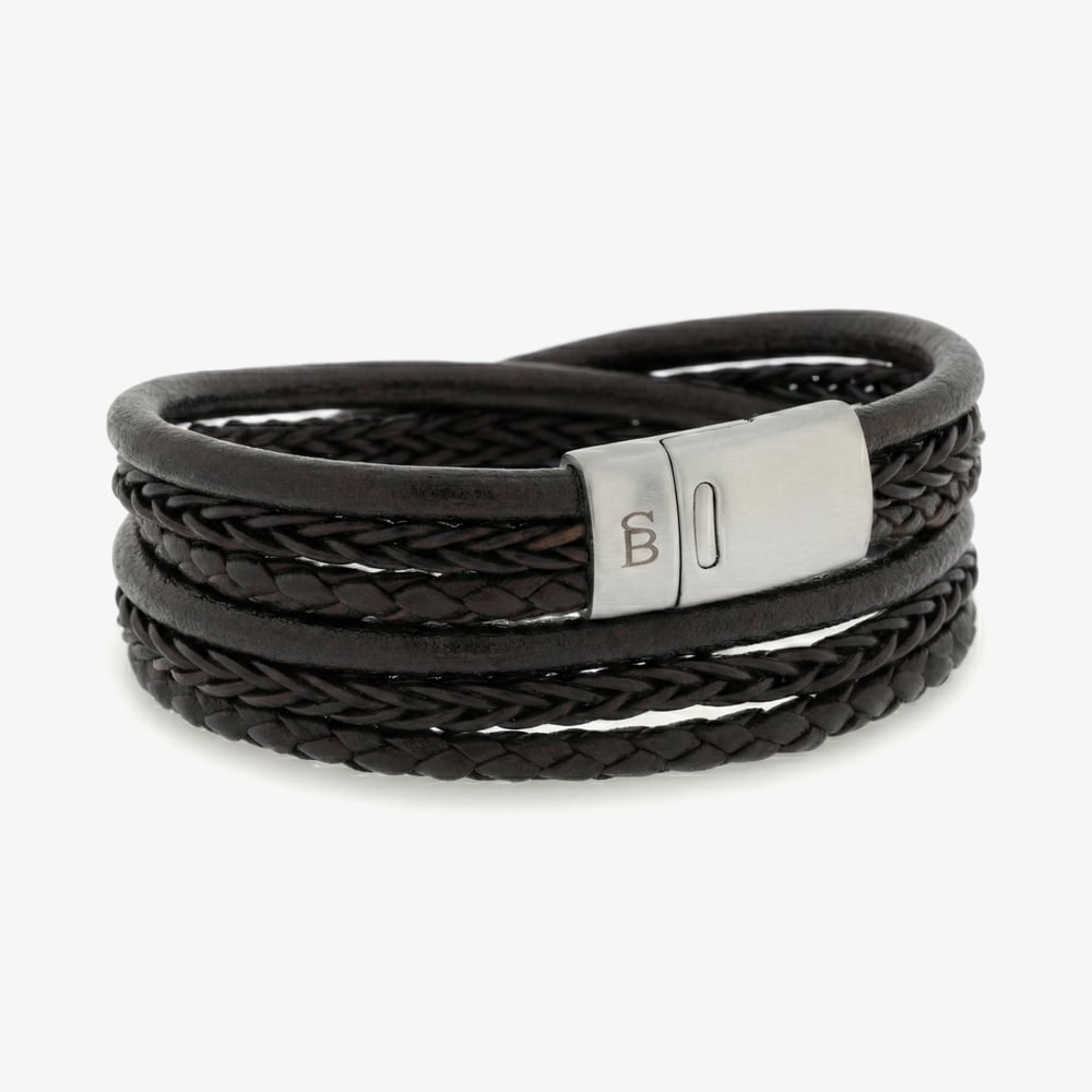 Steel &amp; Barnett Bonacci Brown Leather Layered Multi Strand Bracelet LBB/003 M
