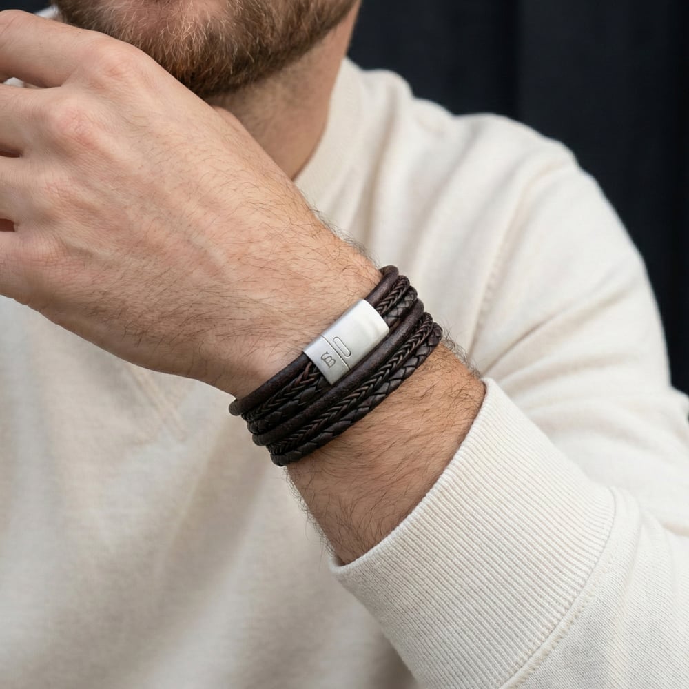 Steel & Barnett Bonacci Brown Leather Layered Multi Strand Bracelet LBB/003