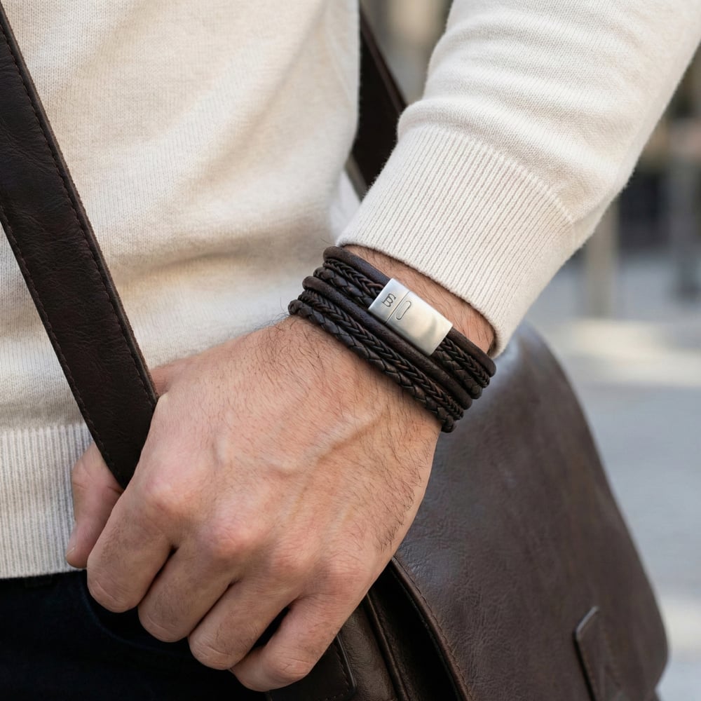 Steel & Barnett Bonacci Brown Leather Layered Multi Strand Bracelet LBB/003