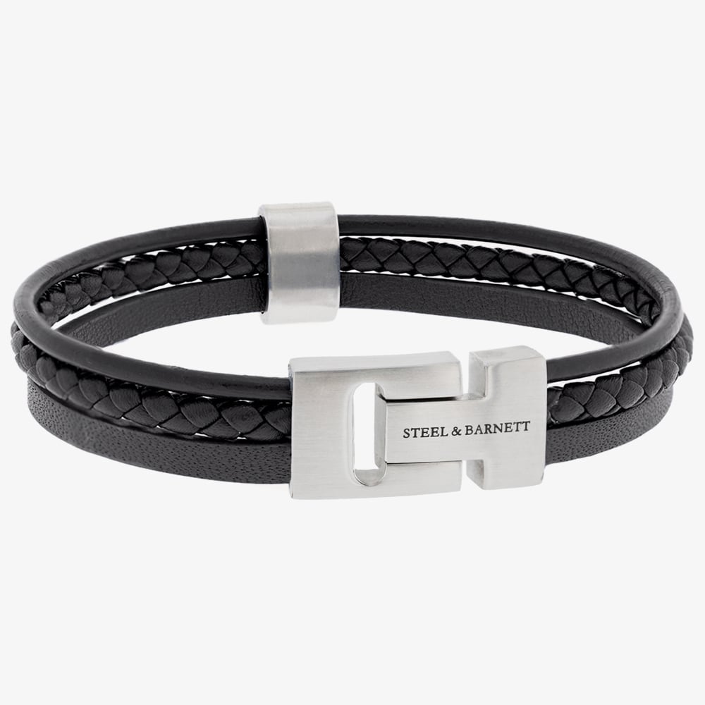 Steel &amp; Barnett Casual Cole Black Leather Multi Strand Bracelet LBCC/001 S