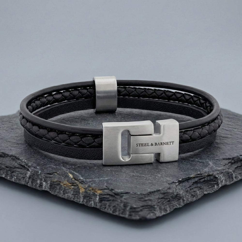 Steel & Barnett Casual Cole Black Leather Multi Strand Bracelet LBCC/001