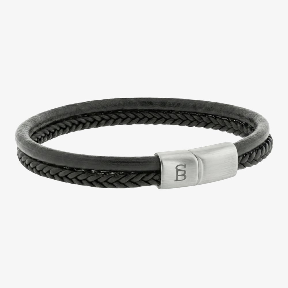 Steel &amp; Barnett Denby Black Dual Band Leather Bracelet LBD/005 M