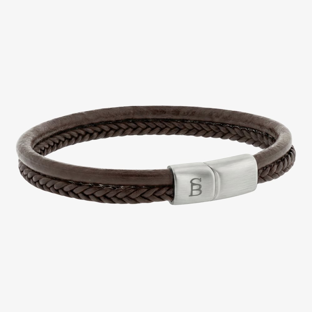 Steel &amp; Barnett Denby Brown Dual Band Leather Bracelet LBD/006 M