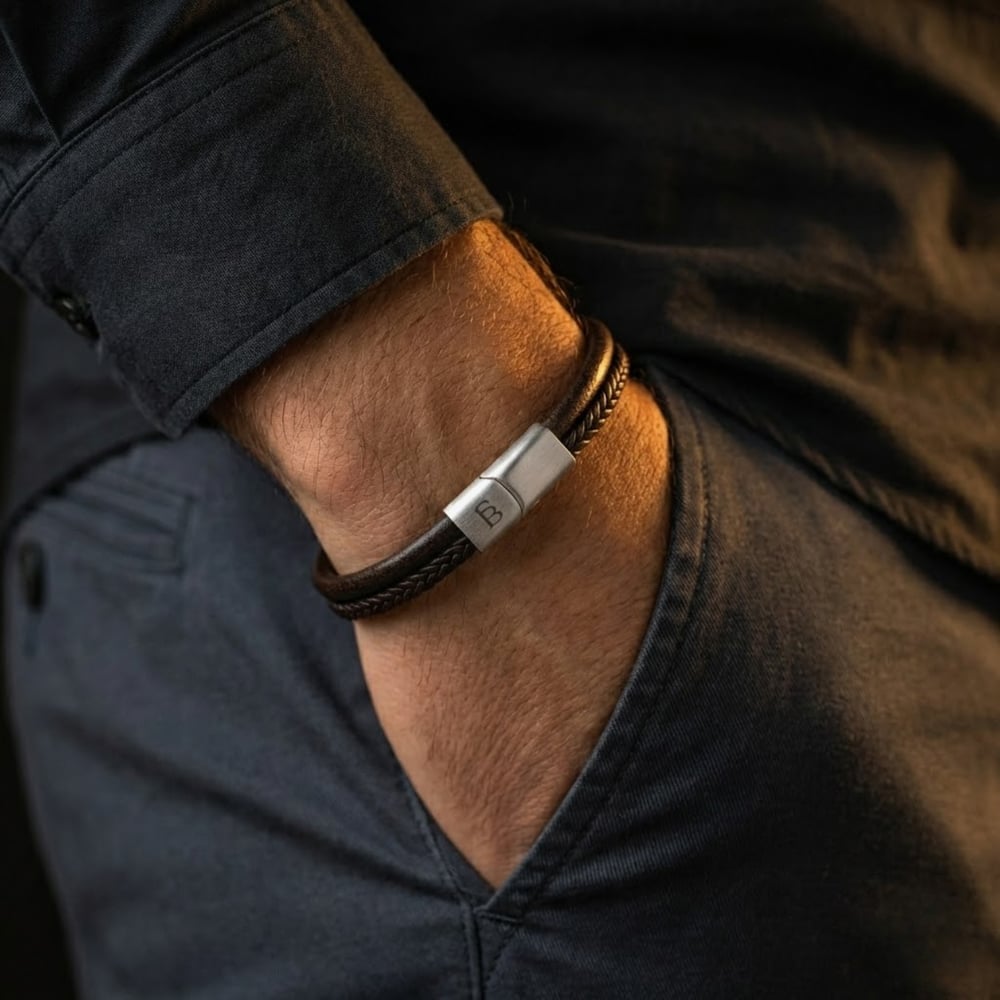 Steel & Barnett Denby Brown Dual Band Leather Bracelet LBD/006