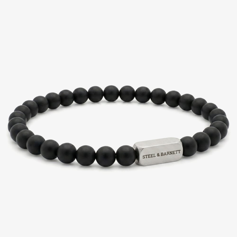 Steel &amp; Barnett Natural Ned Black Onyx Gemstone Bead Bracelet SBNN/001 M