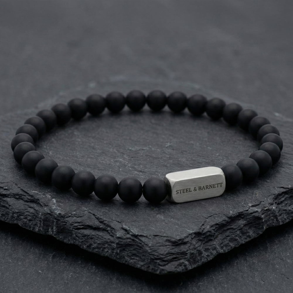Steel & Barnett Natural Ned Black Onyx Gemstone Bead Bracelet SBNN/001