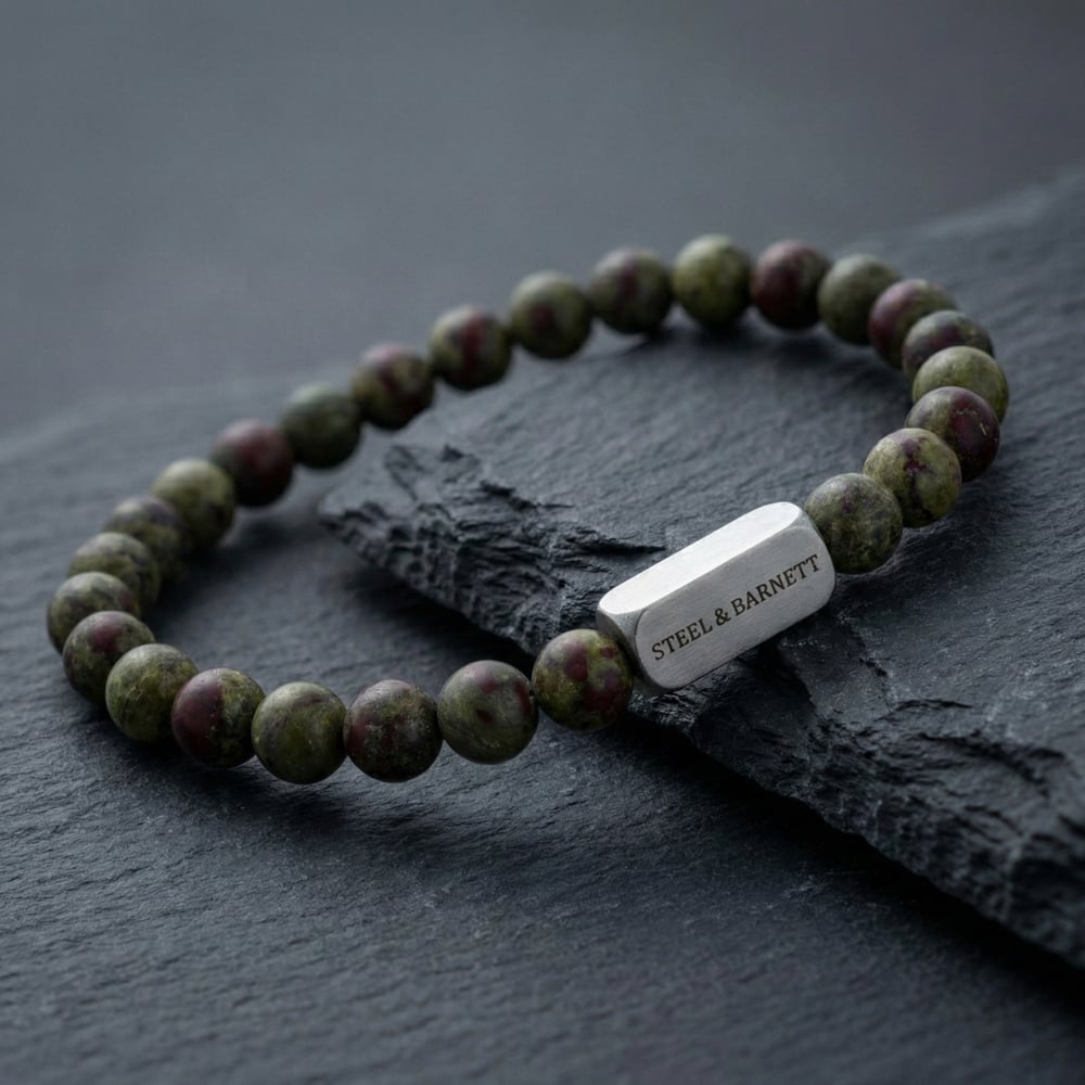 Steel & Barnett Natural Ned Dragon Blood Jasper Stone Bead Bracelet SBNN/004